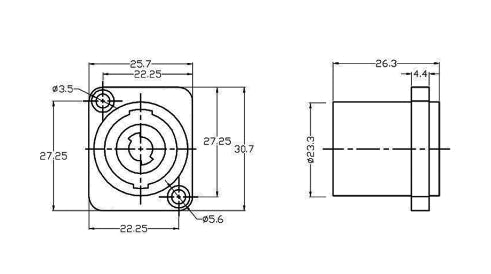 GBC 29.1931.00 Speakon Panel Female 4-pin Connector – Flat, Nickel-Plated