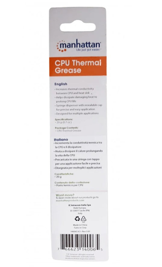 Manhattan ICPU-GREASE20G – Thermal Paste for CPU, 20g Syringe
