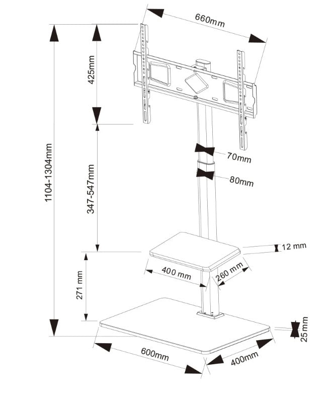Techly ICA-TR59 Floor Stand with Shelf for LCD/LED TV 32-70" - view 10