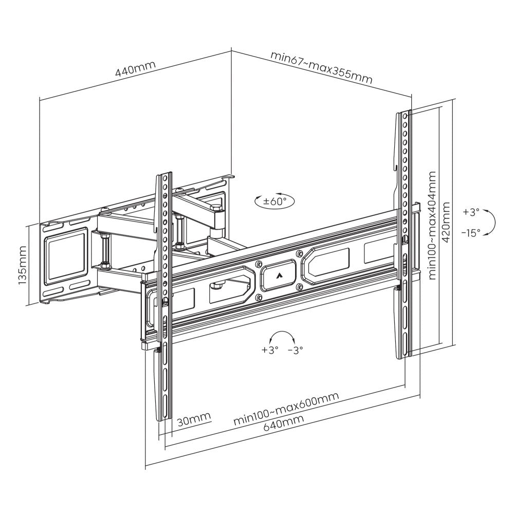 Manhattan ICA-PLB 344LM2 Full-Motion TV Wall Mount 37''–80'' – 40kg, VESA 600×400 & ±60° Swivel
