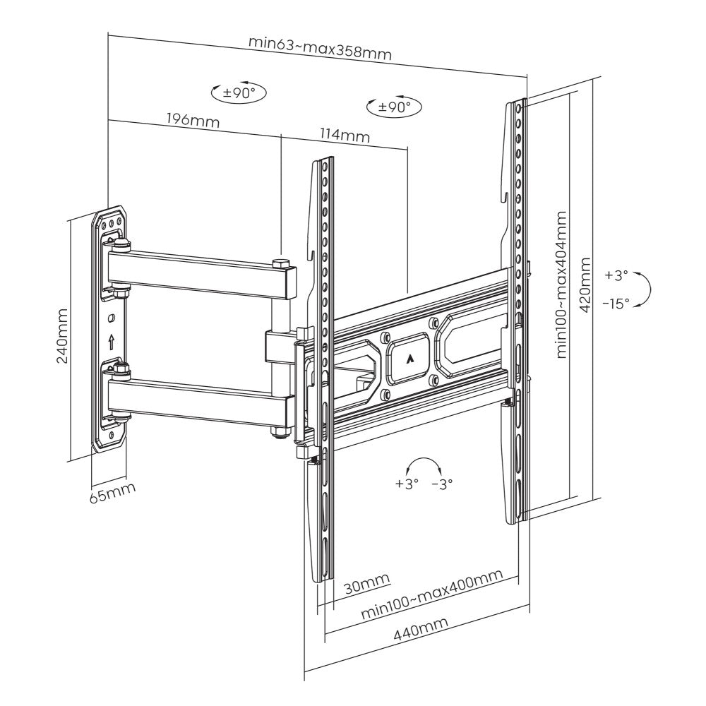Manhattan ICA-PLB 320M2 Full-Motion TV Wall Mount 32''–55'' – 35kg, VESA 400×400 & ±90° Swivel