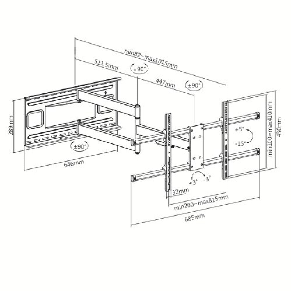 Techly ICA-PLB 490 TV Wall Mount 43''–80'' – 1015mm Arm, 50kg & VESA 800×400
