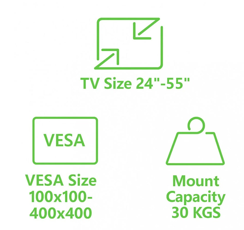 Techly ICA-TR404 – TV Floor Stand 24"–55", VESA 400×400, 30kg, 30° Swivel, Wheels