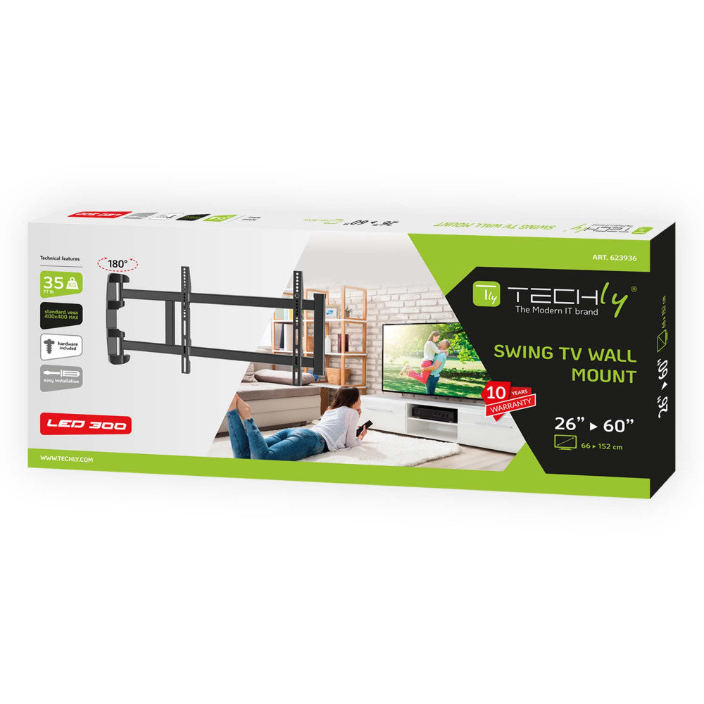 Techly ICA-PLB 042 Universal Περιστρεφόμενη Βάση Τοίχου TV 26"–60" – 180° Swivel, 35 kg, VESA 400×400
