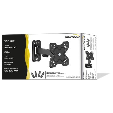 Unitronic UWM-1042/2 Αρθρωτή Βάση Τοίχου TV 10"–42" – Βραχίονας 2 Αρθρώσεων, ±60° Swivel, Κλίση, 20 kg, VESA 200×200