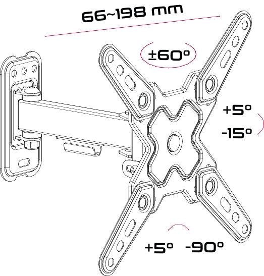 Unitronic UWM-1042/2 Articulating TV Wall Mount 10"–42" – 2-Joint Arm, ±60° Swivel, Tilt, 20 kg, VESA 200×200