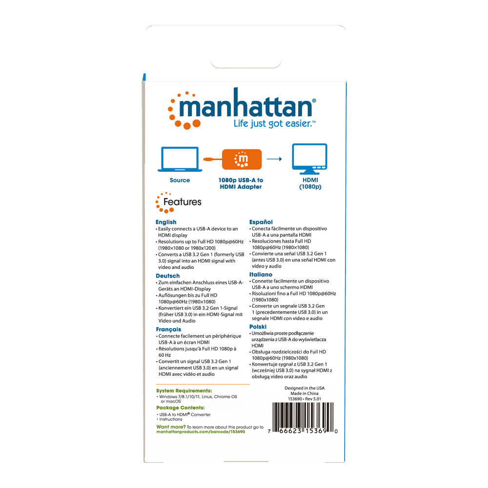 Manhattan IADAP USB3-HDMIM - Μετατροπέας USB 3.0 A σε HDMI Full HD 1080p