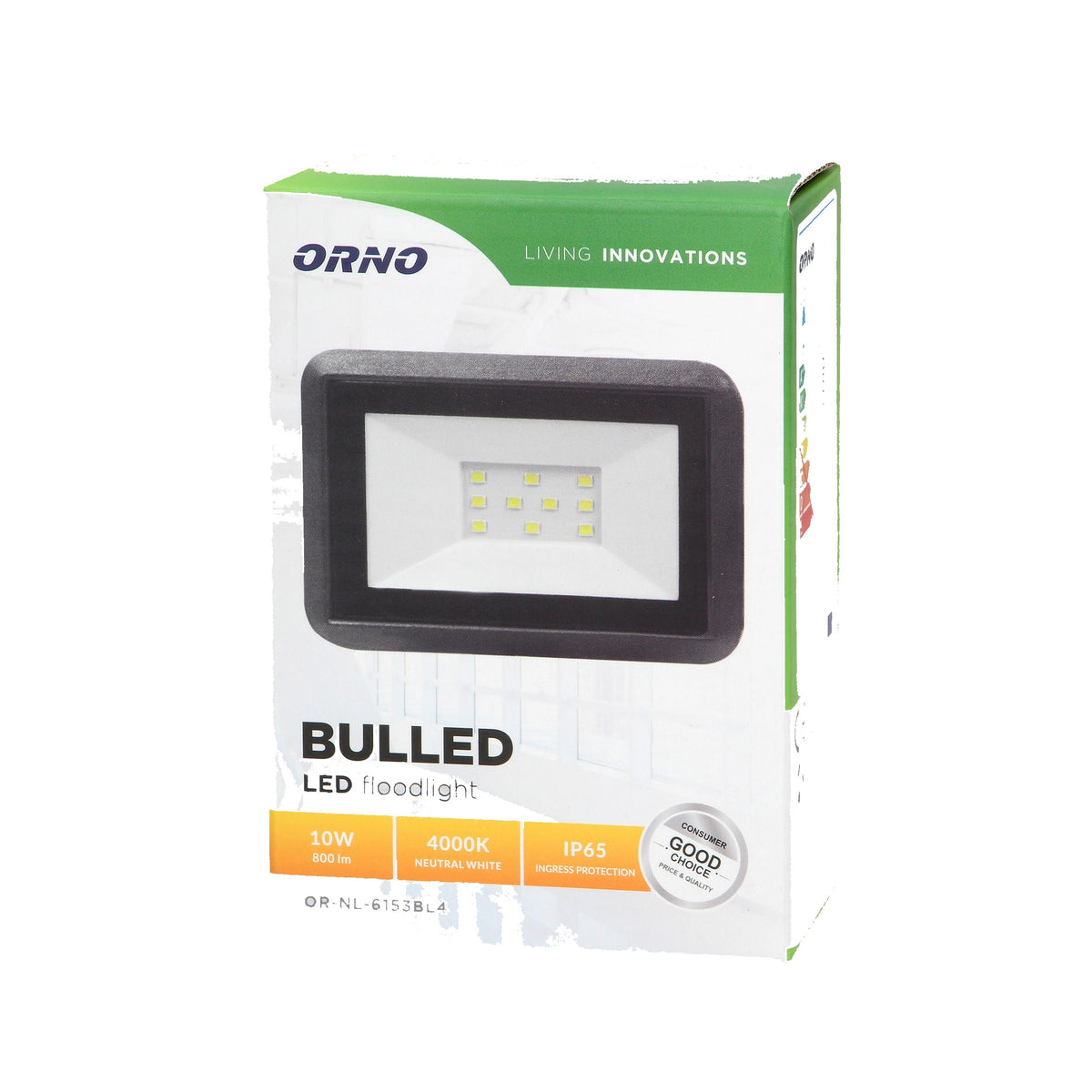 Orno LED Floodlight 10 W 4000 K Black – SMD LED, IP65 & CRI >80 – view 2