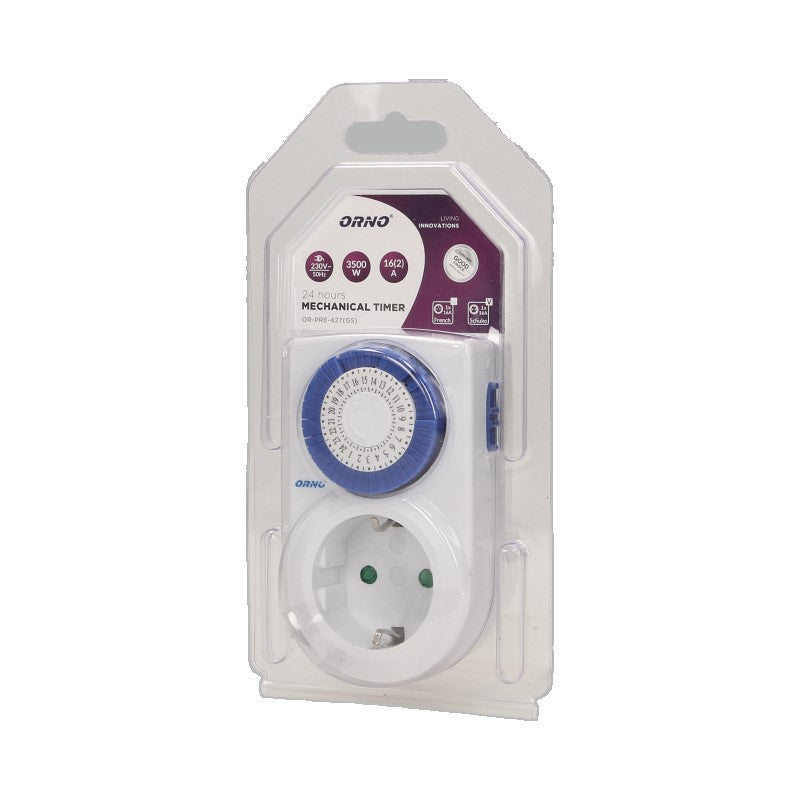 Orno OR-PRE-427(GS) 24h Mechanical Timer Schuko Socket – 30-Min Pin & 16A/3500W – view 2