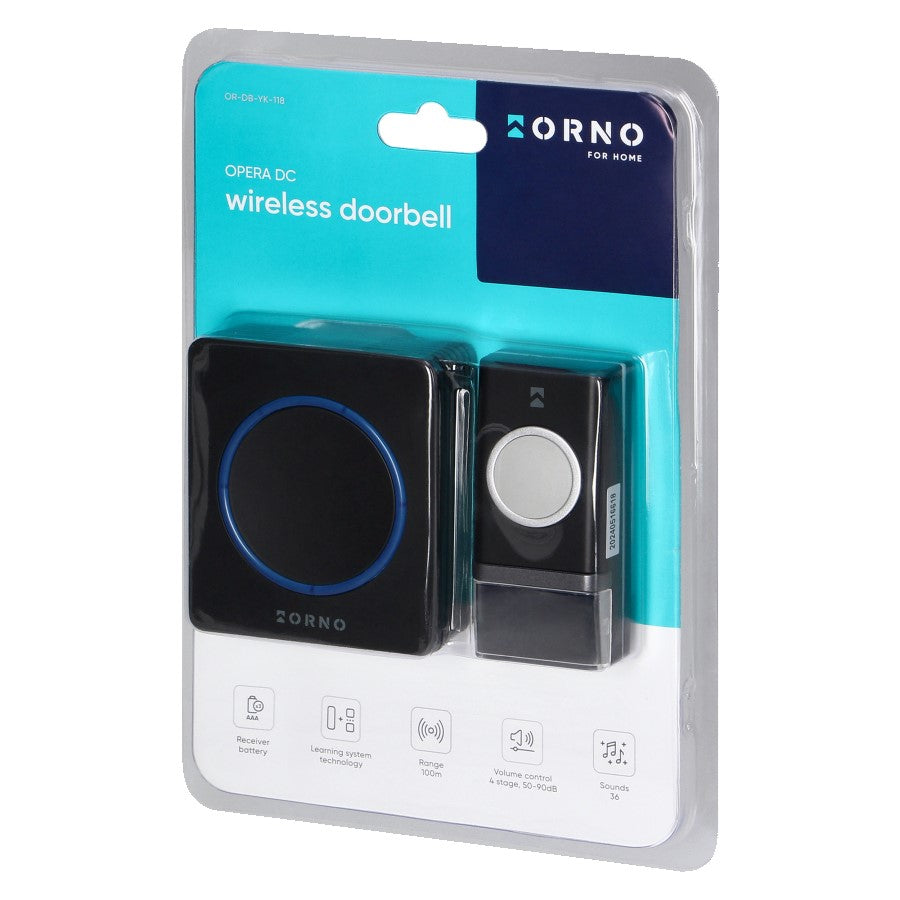 Orno Opera DC Wireless Battery Doorbell – 433.92 MHz, 100 m Range & 36 Ringtones – view 2