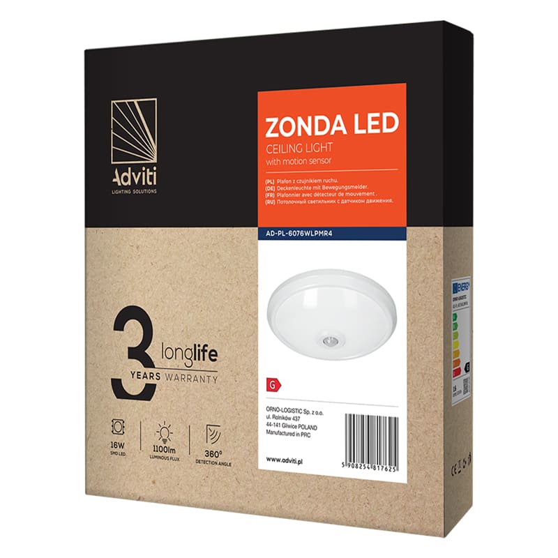 RP Zonda 27749 – PIR Sensor Ceiling Light, 16W 4000K, Ø290mm, 1100lm White