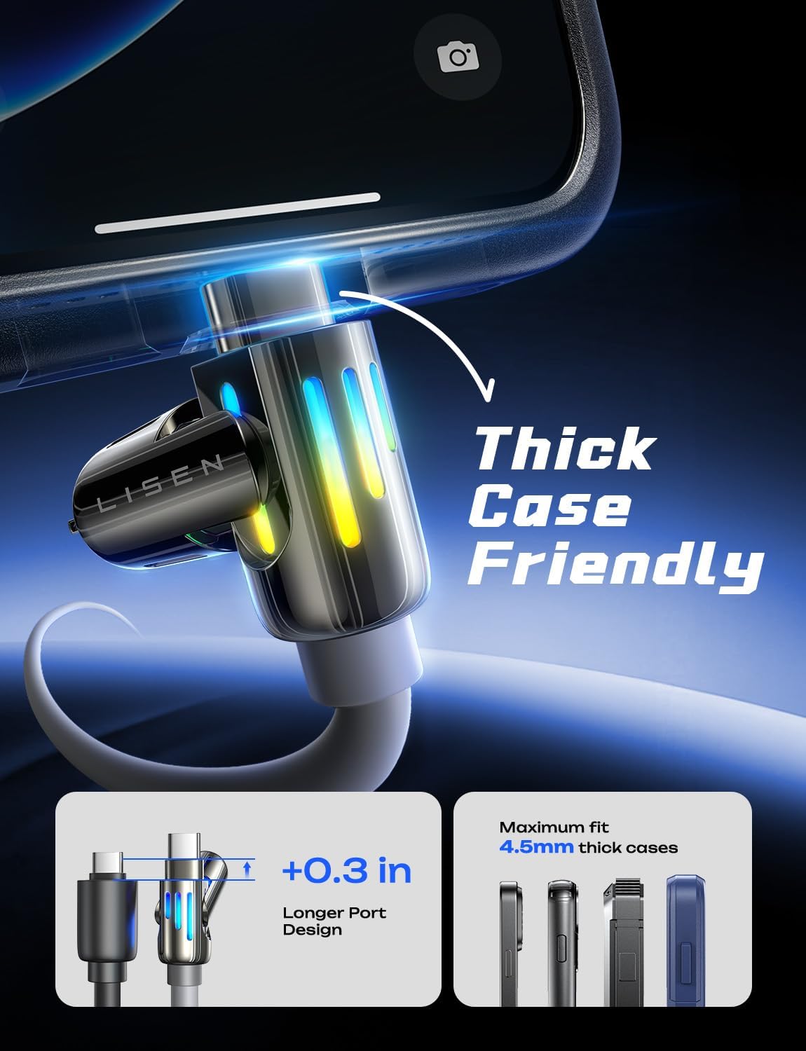 LISEN Chubby 4-in-1 Charging Cable 2 m – 240 W PD3.1, USB-C & USB-A to C & Lightning – view 12