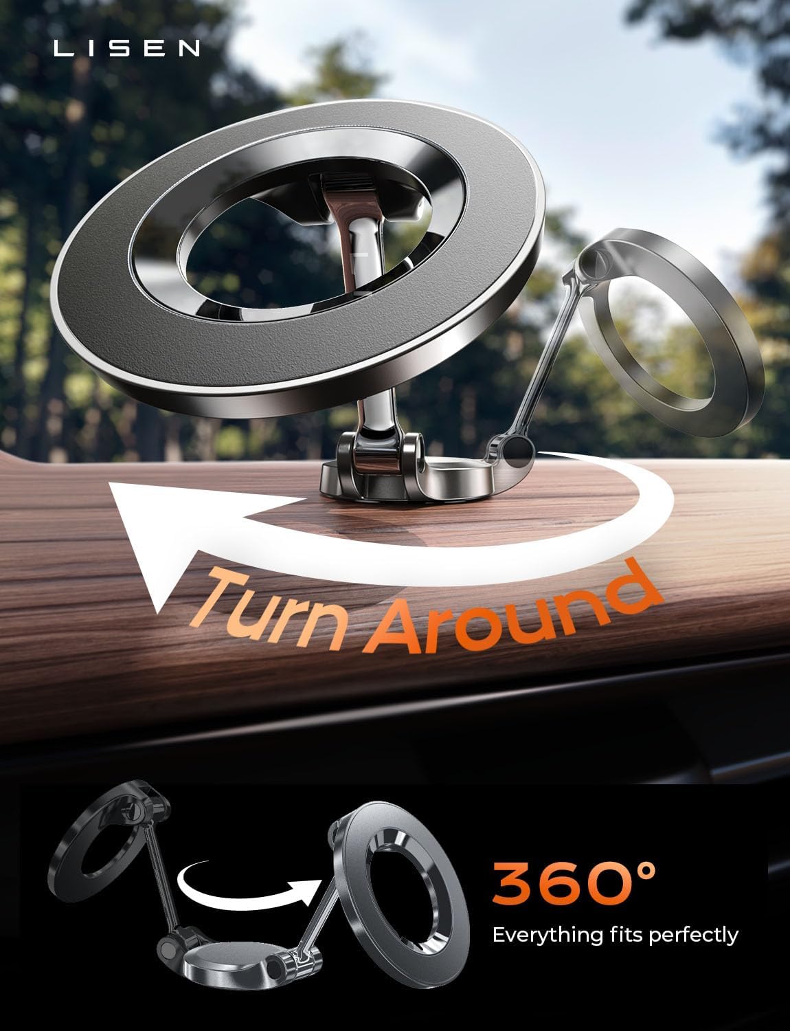 LISEN MagSafe Magnetic Car Mount – 24-Magnet Ultra-Strong Grip & 360° Rotation – view 5
