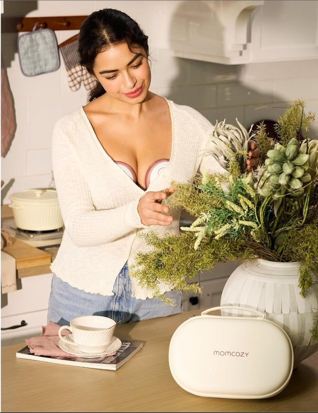 Momcozy BP354-NR71BA-B M6 Hands-Free Breast Pump – Double, 295mmHg, 3 Modes, 9 Levels, Red