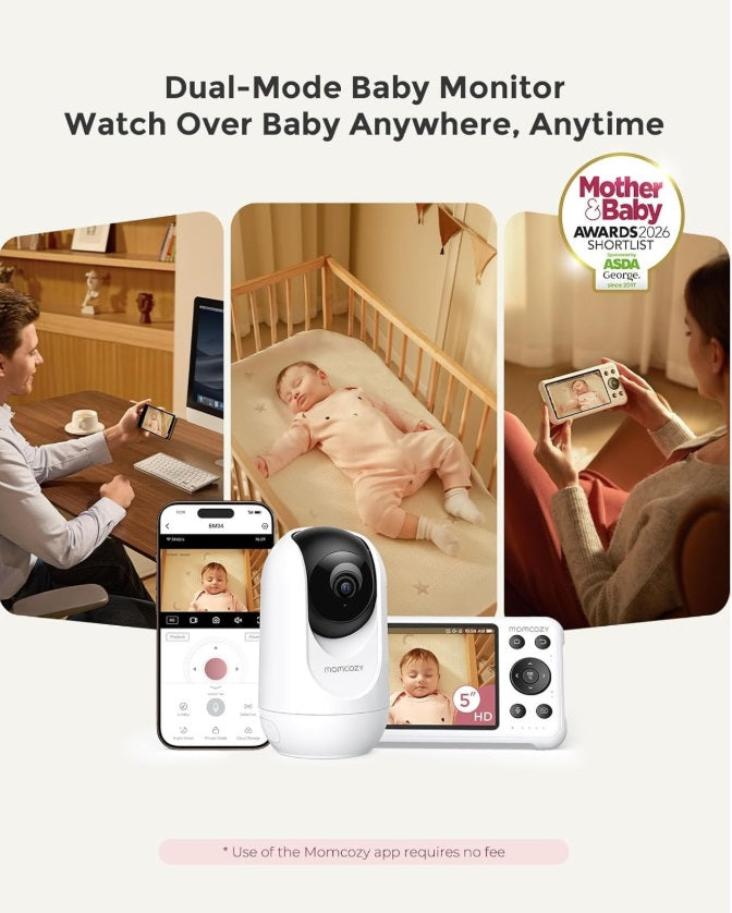 Momcozy BM016-WH94BA-A Smart WiFi Baby Monitor – 1080P, 5" Screen, Night Vision, 2-Way Audio