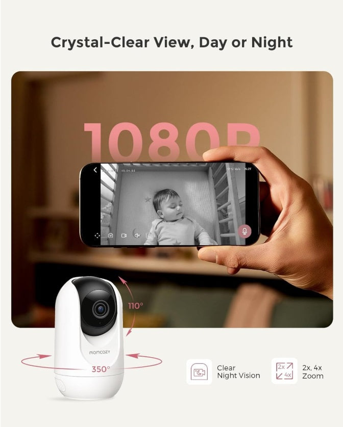 Momcozy BM016-WH94BA-A Smart WiFi Baby Monitor – 1080P, 5" Screen, Night Vision, 2-Way Audio