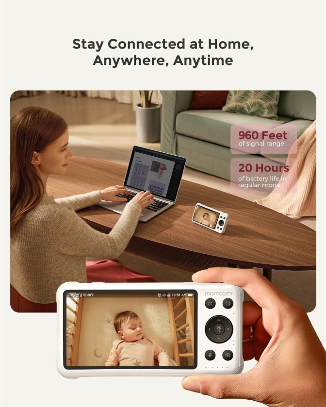 Momcozy BM016-WH94BA-A Smart WiFi Baby Monitor – 1080P, 5" Screen, Night Vision, 2-Way Audio