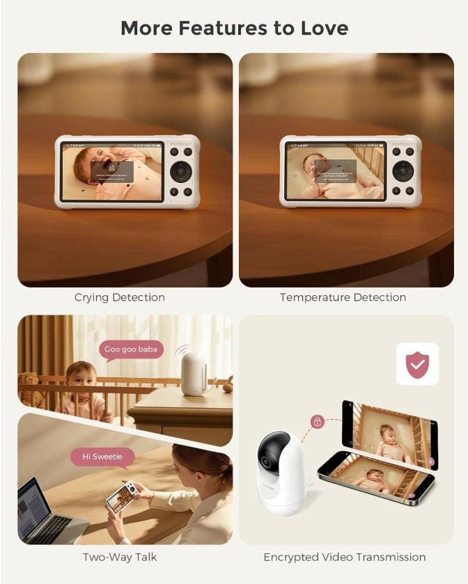 Momcozy BM016-WH94BA-A Smart WiFi Baby Monitor – 1080P, 5" Screen, Night Vision, 2-Way Audio