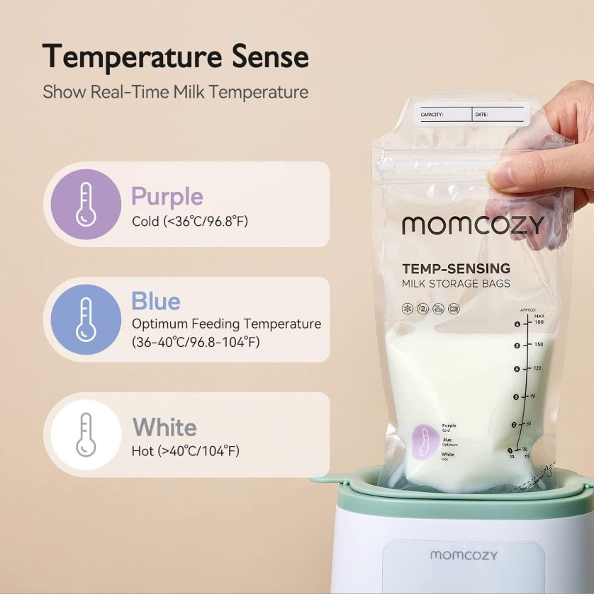 Momcozy MS002-NA12NB-A Breast Milk Storage Bags – Temp-Sensing, 180ml & 50-Pack