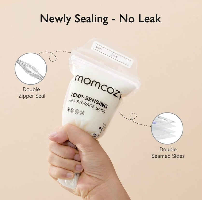 Momcozy MS002-NA12NB-A Breast Milk Storage Bags – Temp-Sensing, 180ml & 50-Pack