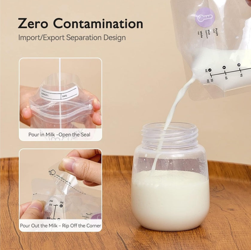 Momcozy MS002-NA12NB-A Breast Milk Storage Bags – Temp-Sensing, 180ml & 50-Pack