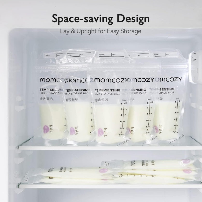 Momcozy MS002-NA12NB-A Breast Milk Storage Bags – Temp-Sensing, 180ml & 50-Pack