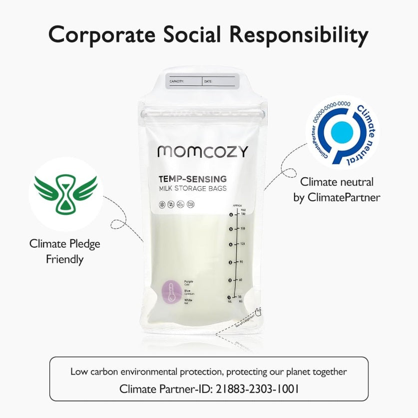 Momcozy MS002-NA12NB-A Breast Milk Storage Bags – Temp-Sensing, 180ml & 50-Pack