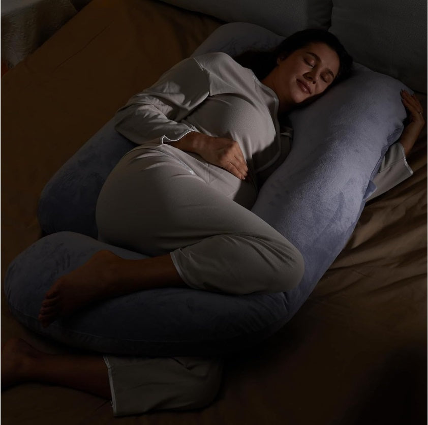 Momcozy PP101-GR00NB-D U-Shaped Pregnancy Pillow – 145cm, Removable Cover, Gray