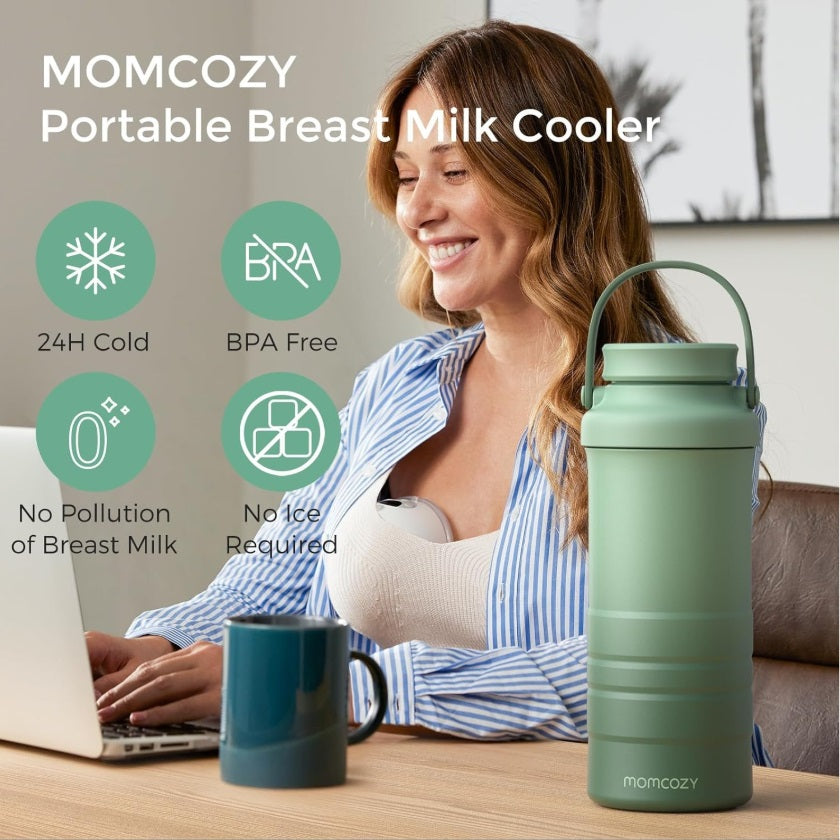 Momcozy CM001-GE00NB-A Portable Breast Milk Cooler – 650ml, 24h, 360° Cooling, Green