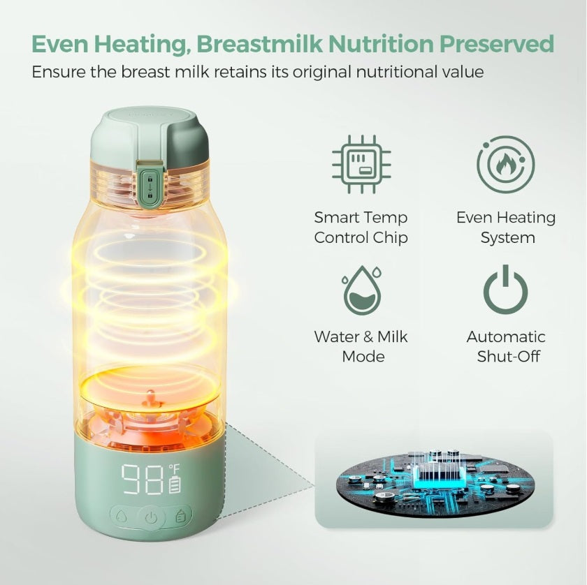 Momcozy MW005-GE94BA-A Portable Bottle Warmer – 500ml, Breast Milk & Water, 36W, Green