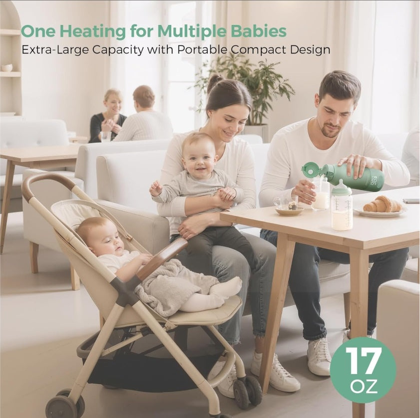 Momcozy MW005-GE94BA-A Portable Bottle Warmer – 500ml, Breast Milk & Water, 36W, Green