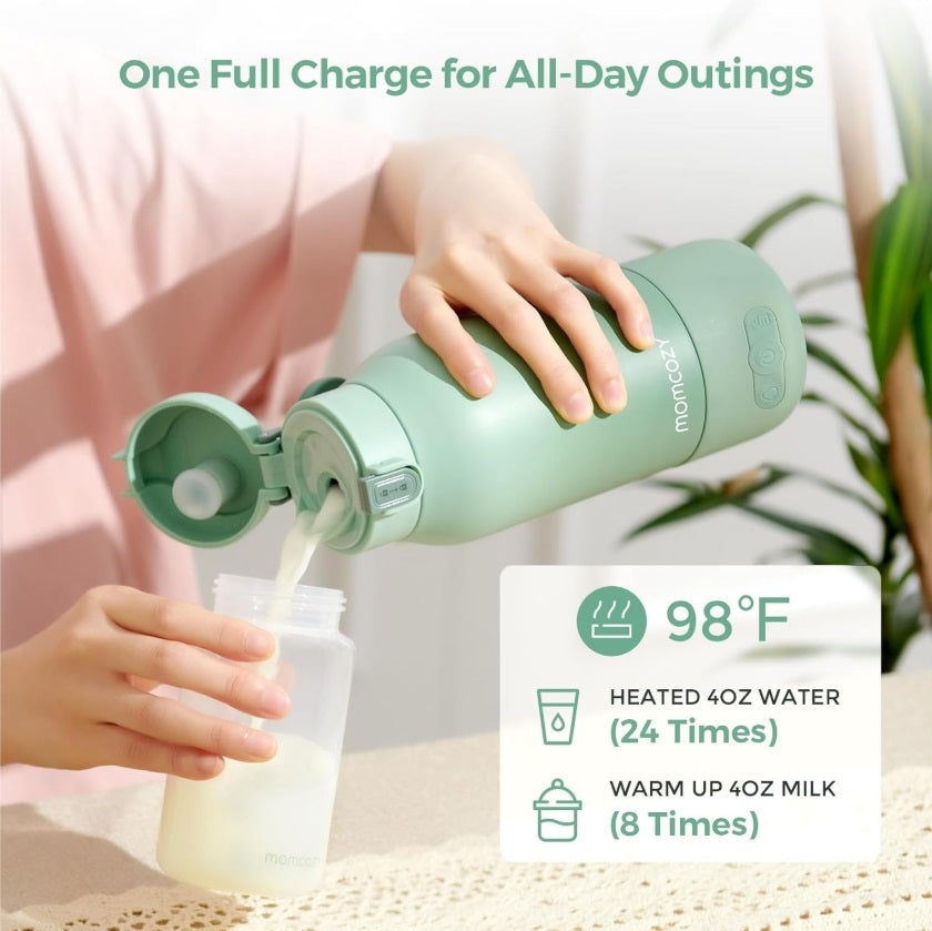 Momcozy MW005-GE94BA-A Portable Bottle Warmer – 500ml, Breast Milk & Water, 36W, Green