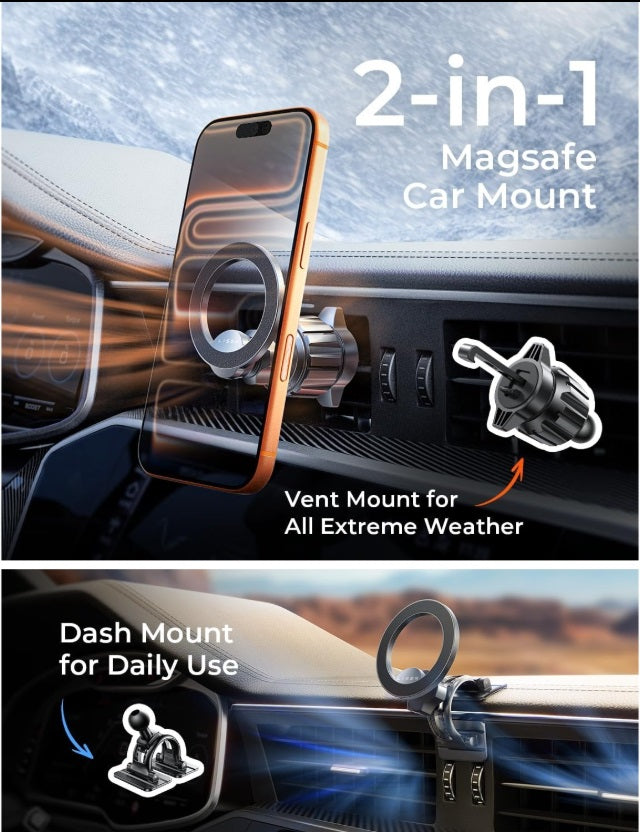 Lisen 2E7112 – MagSafe Car Mount, Air Vent & Dashboard, 360°, iPhone 12–17, Black