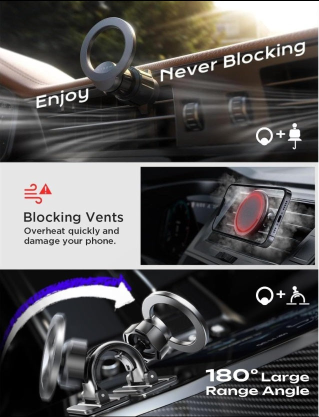 Lisen 2E7112 – MagSafe Car Mount, Air Vent & Dashboard, 360°, iPhone 12–17, Black