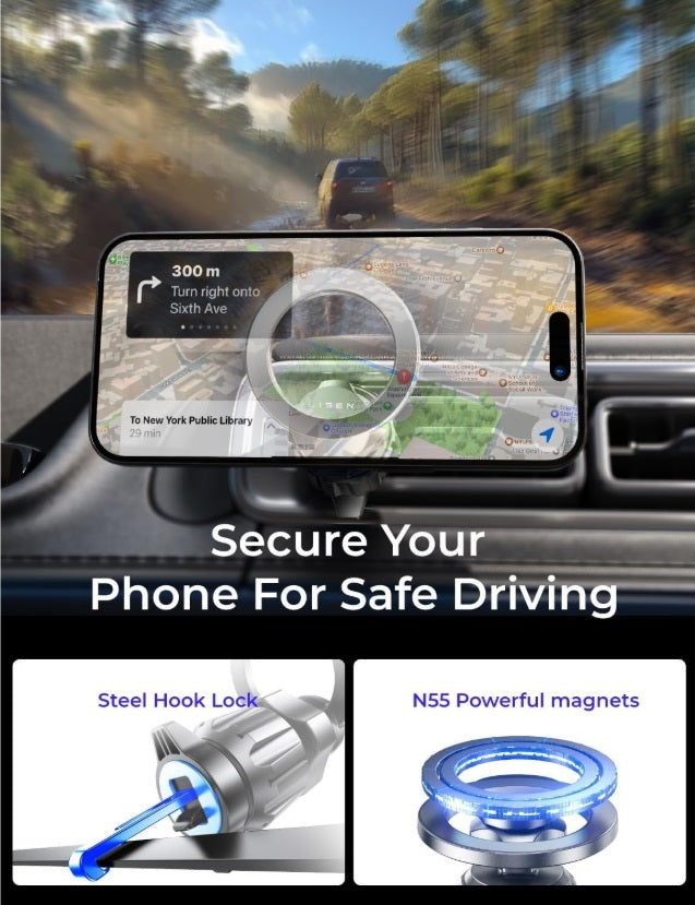 Lisen 2E7112 – MagSafe Car Mount, Air Vent & Dashboard, 360°, iPhone 12–17, Black