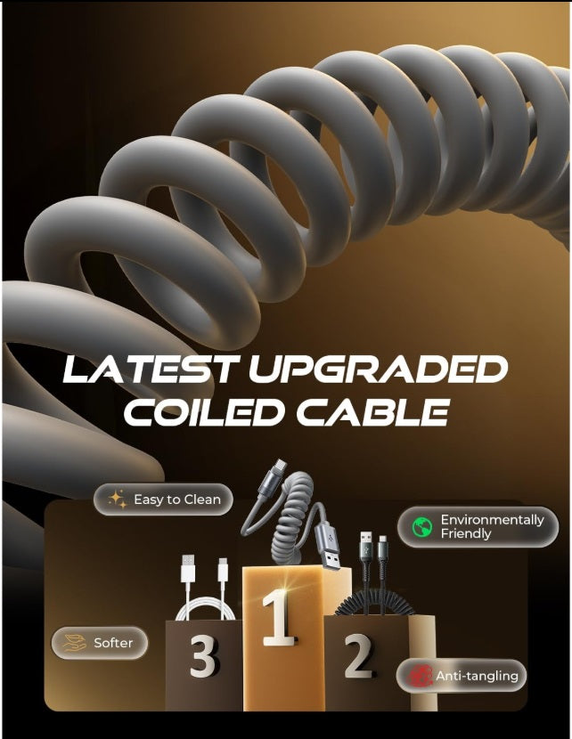 Lisen 2E361 – Coiled USB-C to USB-A Cable Set of 2, 0.7–1.5m, 480Mbps, Gray