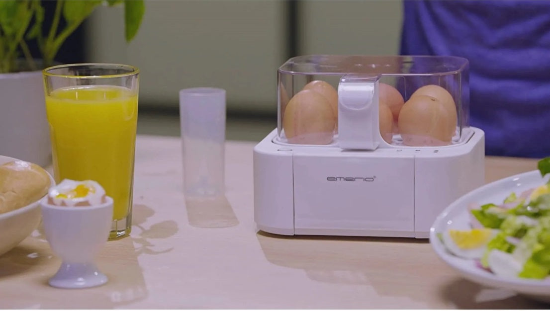 Emerio EB-115560 Egg Boiler – 6 Eggs, 400W, 3 Hardness Levels & Voice Alert