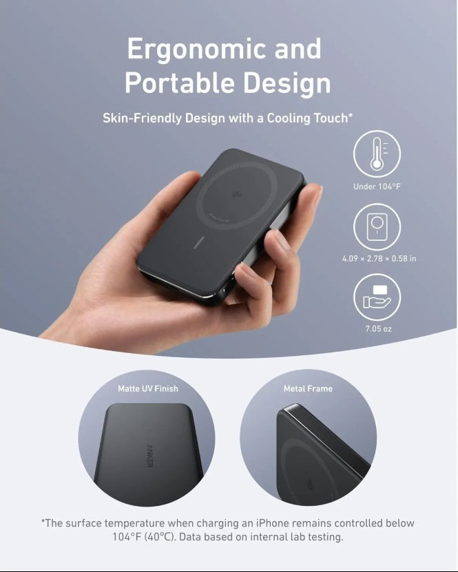 Anker A1664H11 MagGo 10K Ultra-Slim – Qi2 15W Magnetic Power Bank 10000mAh, Black