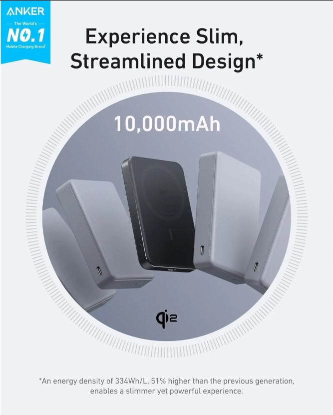 Anker A1664H11 MagGo 10K Ultra-Slim – Qi2 15W Magnetic Power Bank 10000mAh, Black