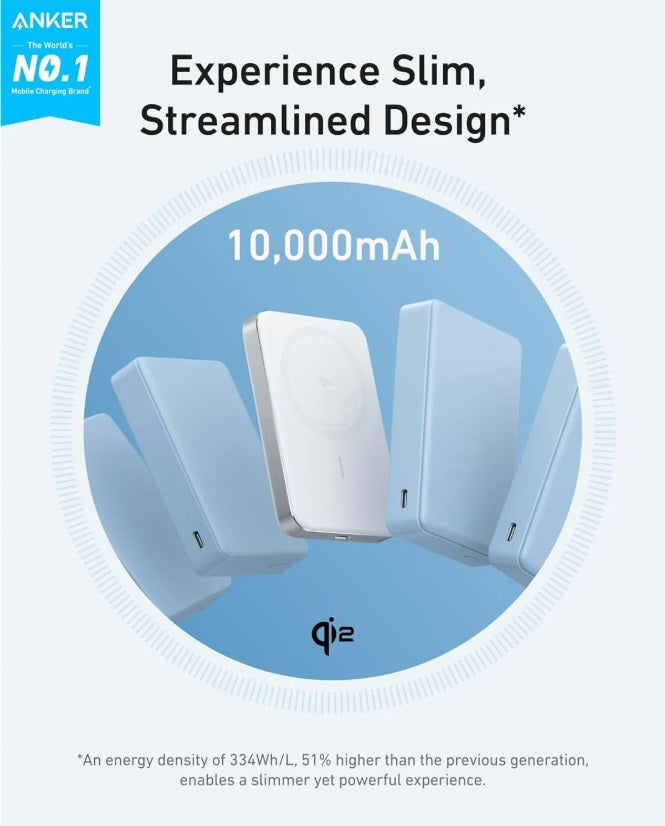 Anker A1664H21 MagGo 10K Ultra-Slim – Qi2 15W Magnetic Power Bank 10000mAh, White