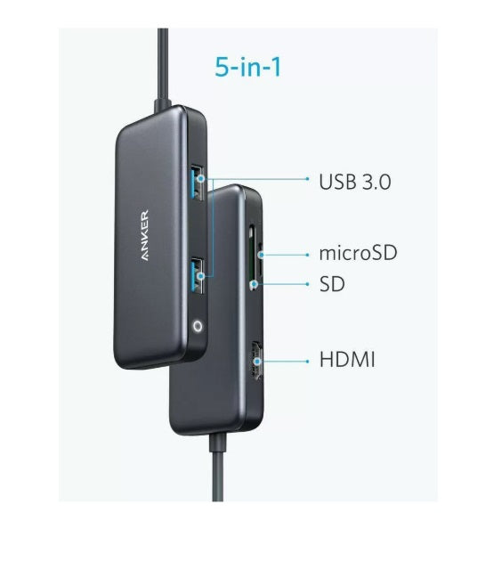 Anker A8334HA1 PowerExpand 5-in-1 USB-C Hub – HDMI 4K, SD, MicroSD, 2x USB 3.0