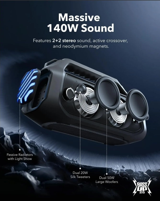 Anker A3134011 Soundcore Boom 2 Plus – 140W BT Speaker, IPX7, Phantom Black