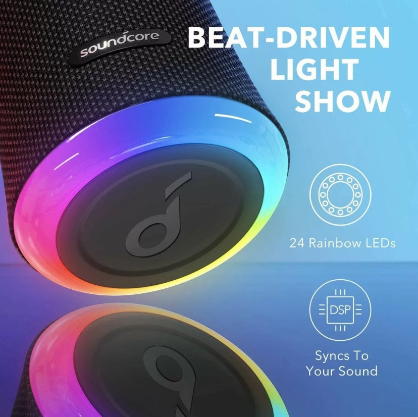 Anker A3165G11 Soundcore Flare 2 – 20W BT5.0 Speaker, IPX7, BassUp, LED, PartyCast, Black