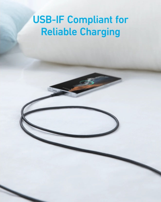 Anker A81H6G11 322 – USB-C to USB-C Cable 1.8m, Nylon Braid, 15W, USB-IF, Black