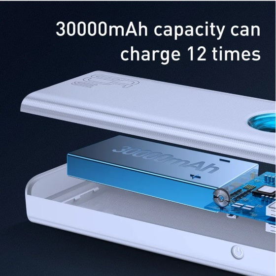 Baseus PPLG000102 Amblight Power Bank – 30,000mAh, 65W USB-C PD & 4×USB-A QC3.0, White