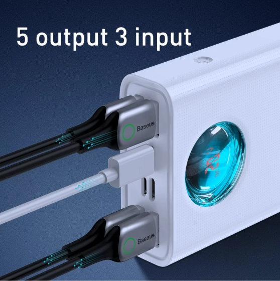 Baseus PPLG000102 Amblight Power Bank – 30,000mAh, 65W USB-C PD & 4×USB-A QC3.0, White