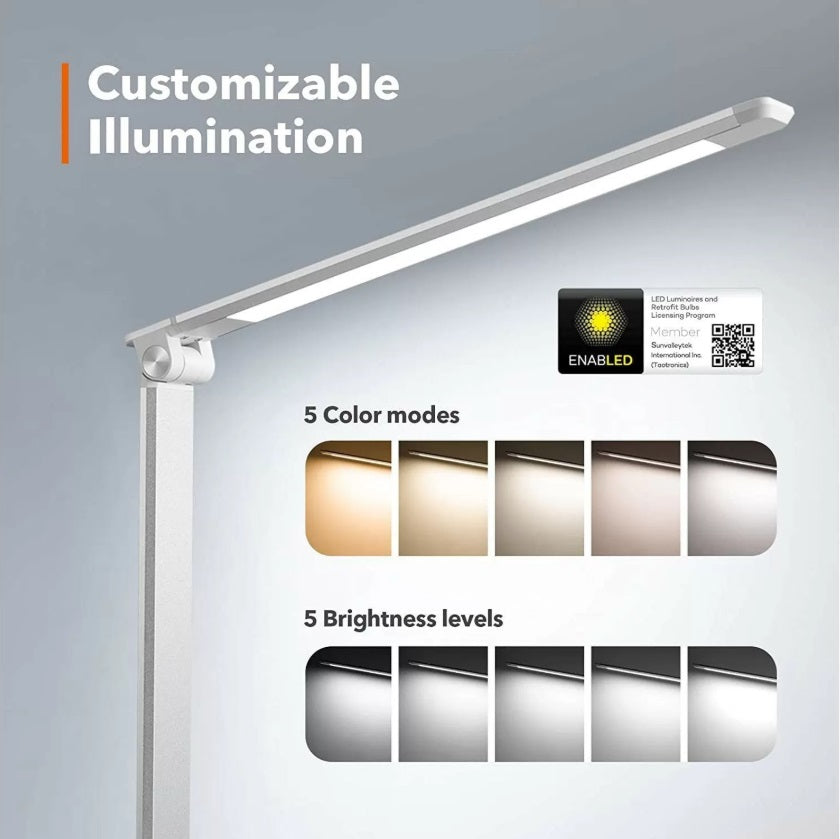TaoTronics TT-DL19 LED Desk Lamp – 9W, 5 Modes, 5 Levels, USB Port, Touch, Silver