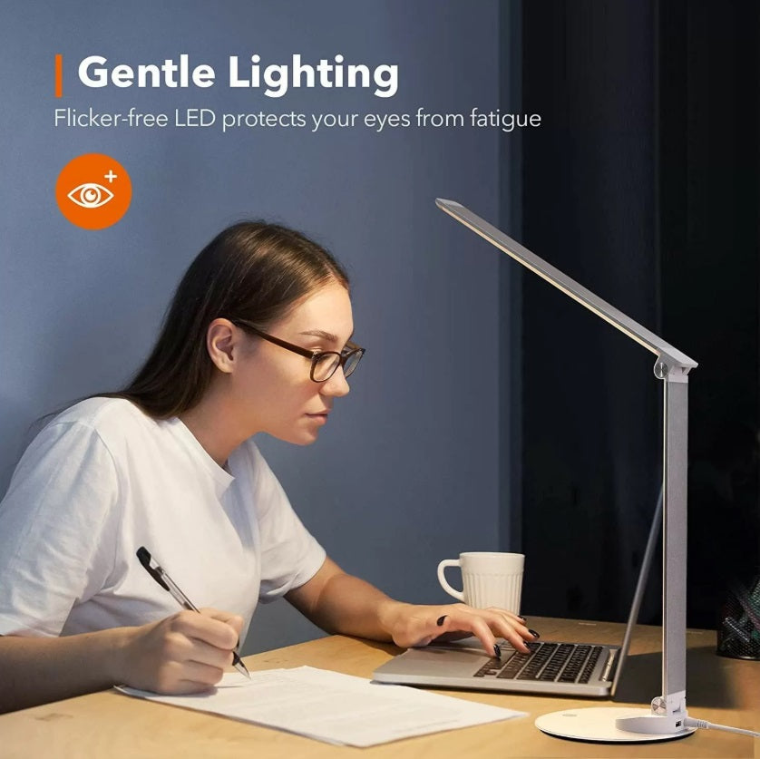 TaoTronics TT-DL19 LED Desk Lamp – 9W, 5 Modes, 5 Levels, USB Port, Touch, Silver