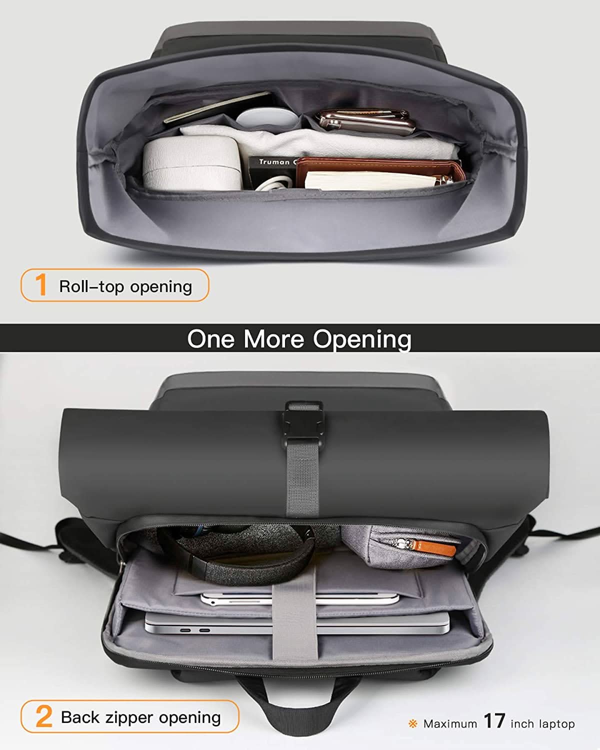 Inateck BP01003-G Roll-Top Waterproof Laptop Backpack – 25–30 L, 15.6" Compartment, Grey – view 2