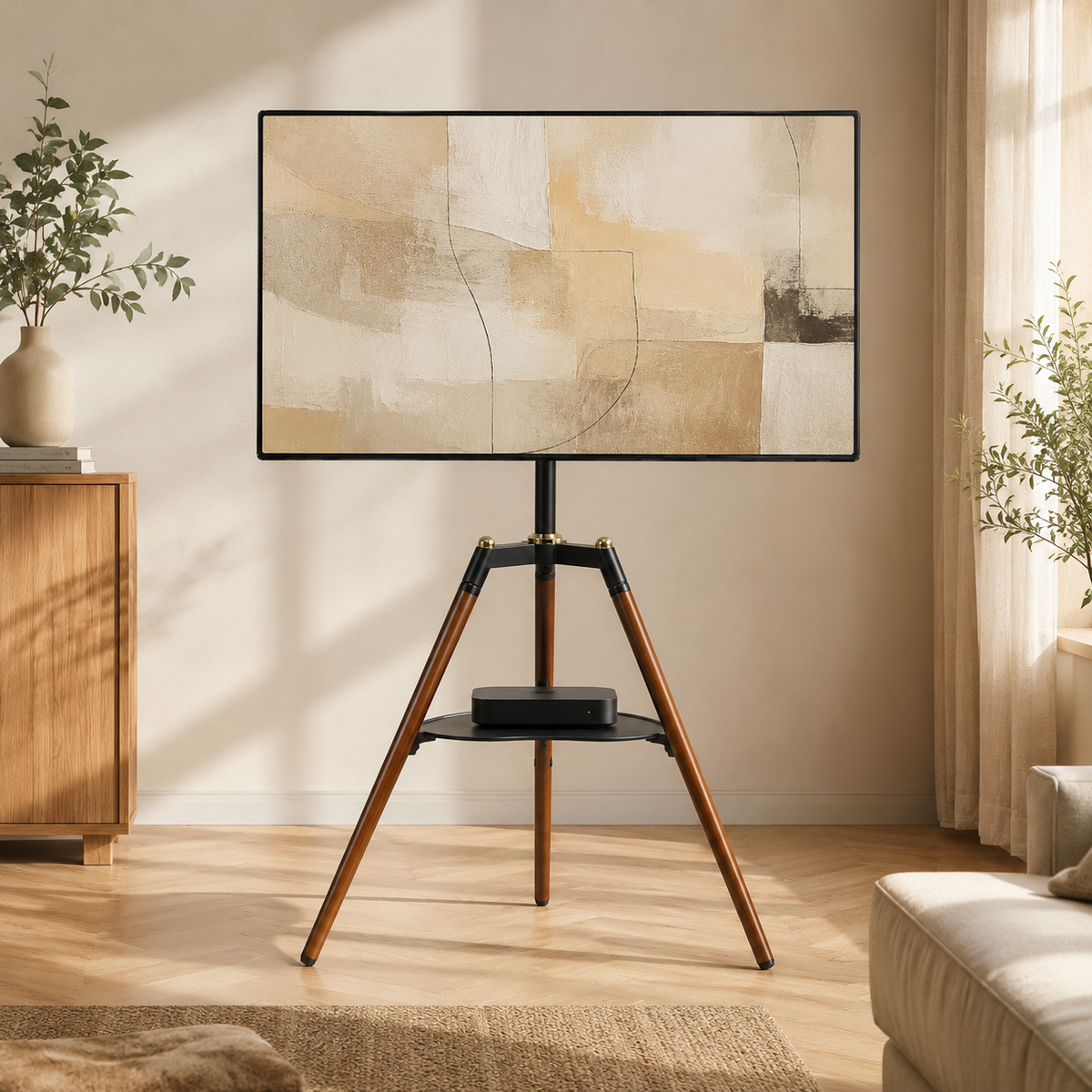 Techly ICA-TR58 TV Floor Stand 32-70" – Wooden Base, AV Shelf & Safety Strap – view 2